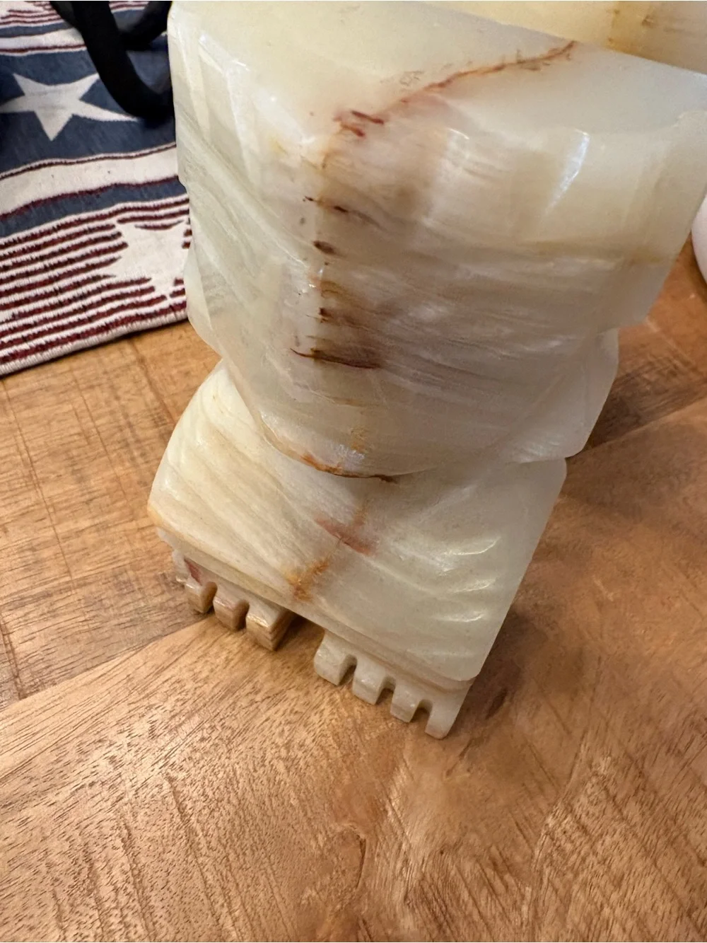 Hand-Carved Cream Onyx Tiki Figurine Pair - Decorative Home Accent